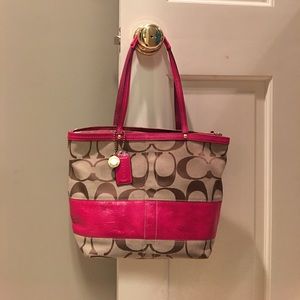 Brown and Fuchsia Coach Handbag