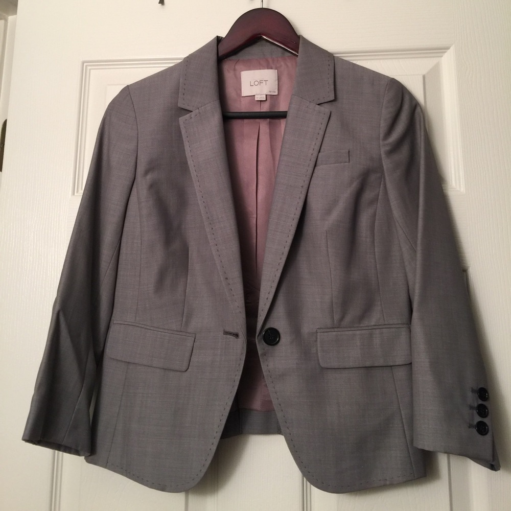 Grey Cropped Sleeve Suit Jacket
