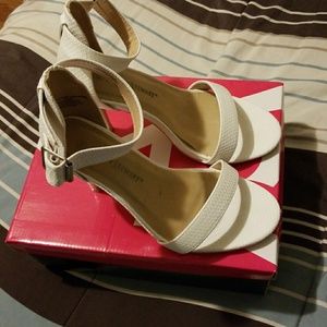 Ashley Stewart white ankle strap heels