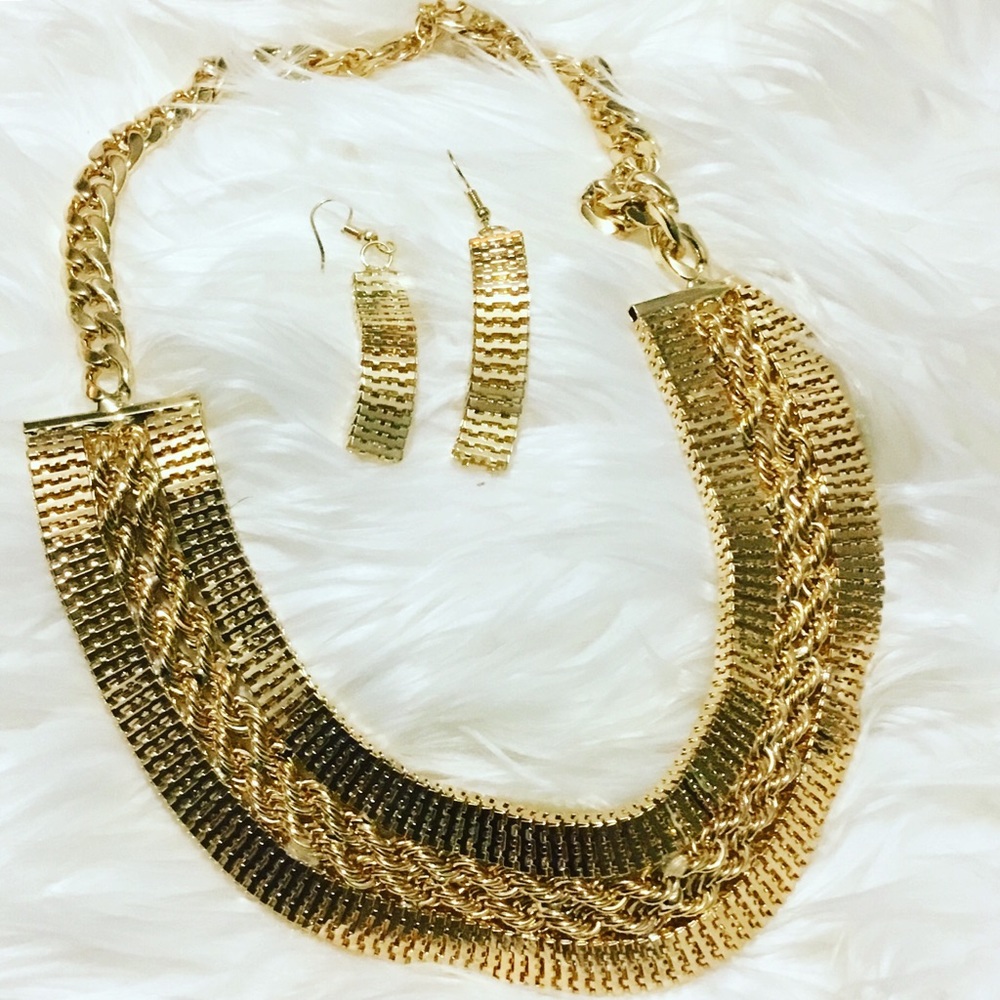 Gold necklaces with earrings