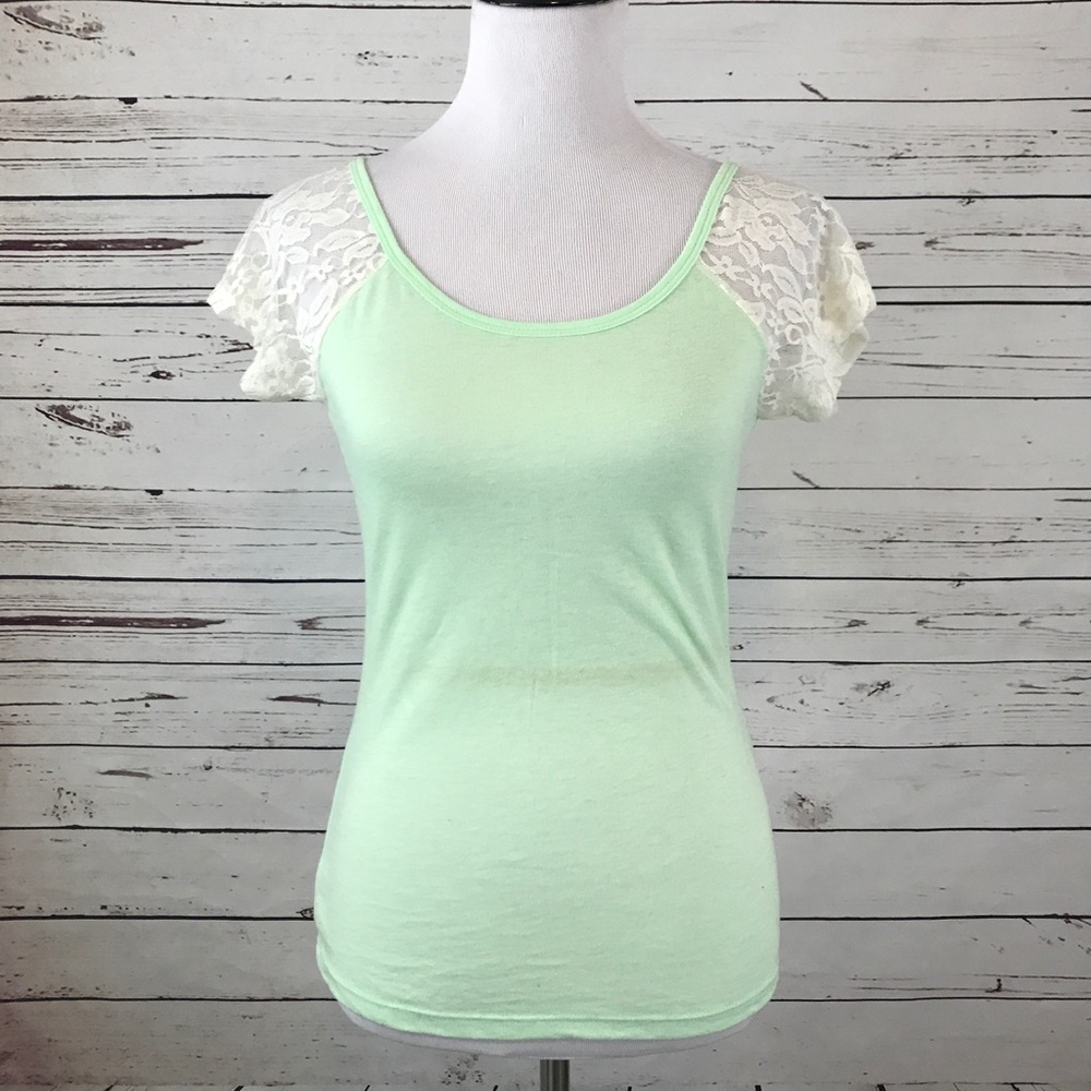 🆕 Mint Green Lace Sleeve Tee