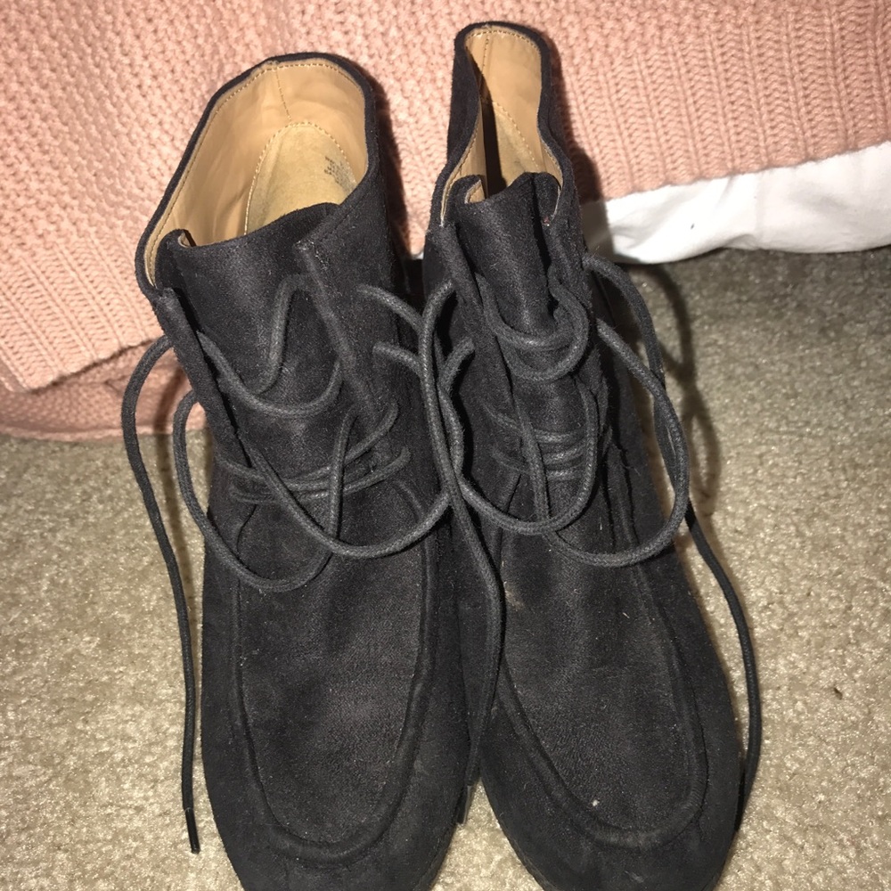 black wedge booties