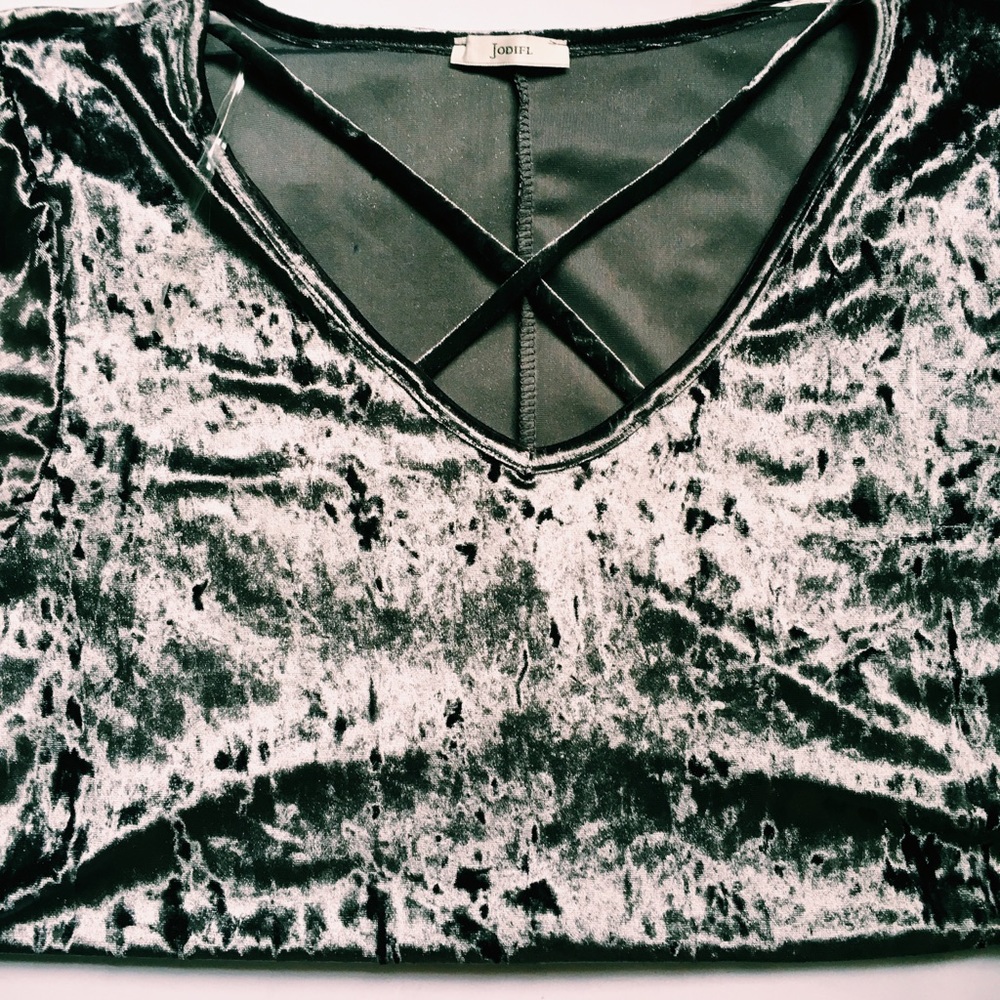 LAST ONE indigo Crushed Velvet criss cross top - Picture 2 of 3