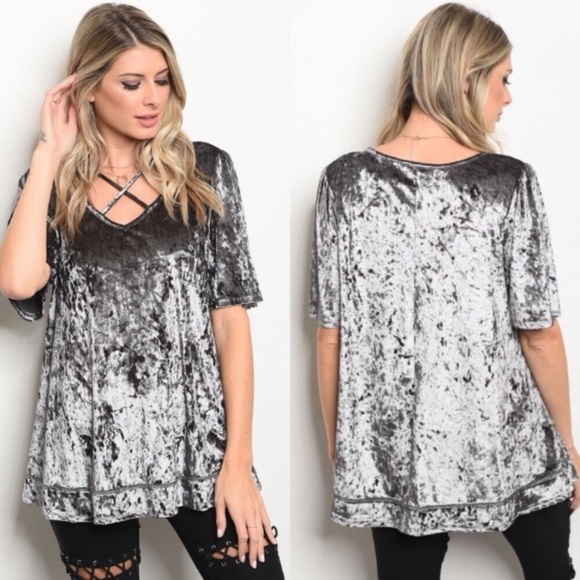 LAST ONE indigo Crushed Velvet criss cross top - Picture 3 of 3