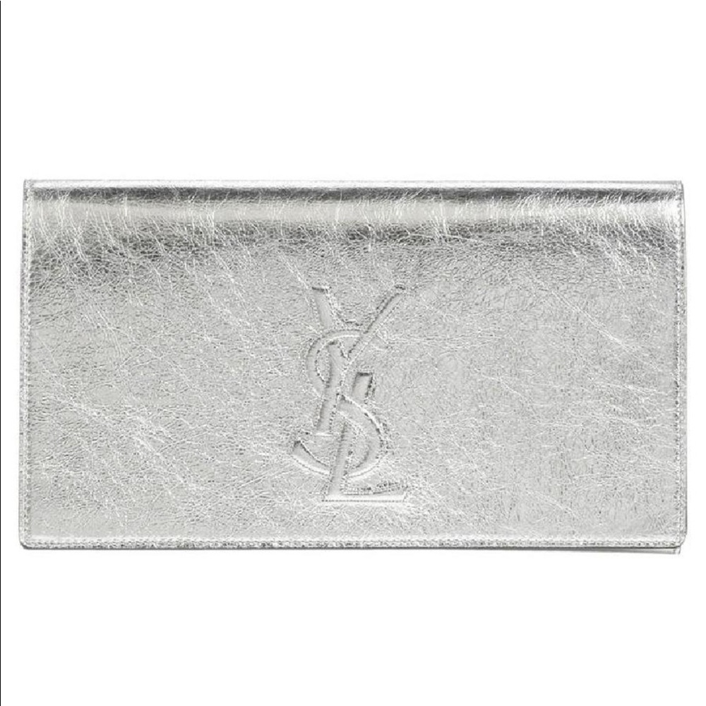 YSL Belle De Jour Silver Leather Clutch