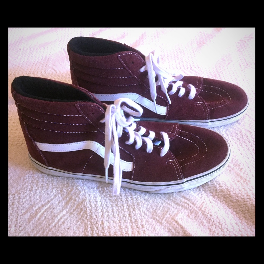 Men's burgundy maroon red VANS suede 12 high tops