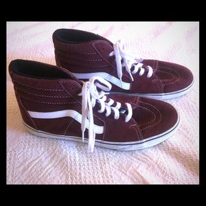 Men's burgundy maroon red VANS suede 12 high tops