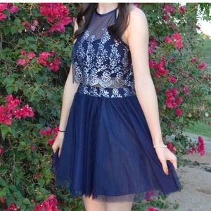Teeze Me Halter Glitter Popover Top Party Dress