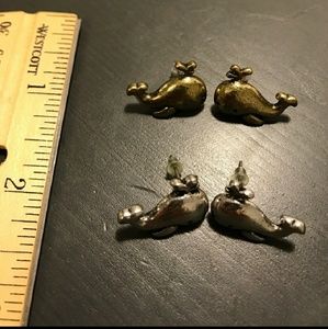 Set of 2 gold and silver whale stud earrings