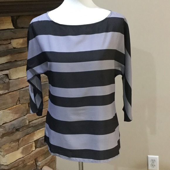 LOFT Tops - Black & Gray Loft Stripe 3/4 Sleeve Blouse Top