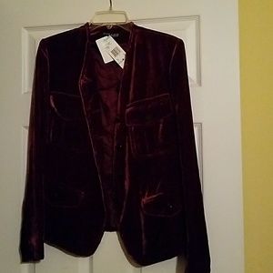 Burgundy suede blazer.