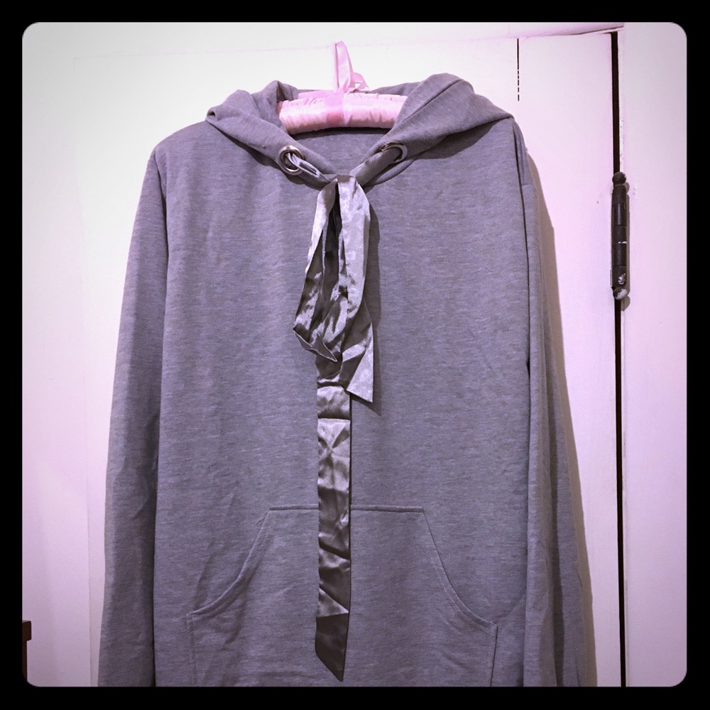Ecru Studios Grey Hoodie with Silk Tie