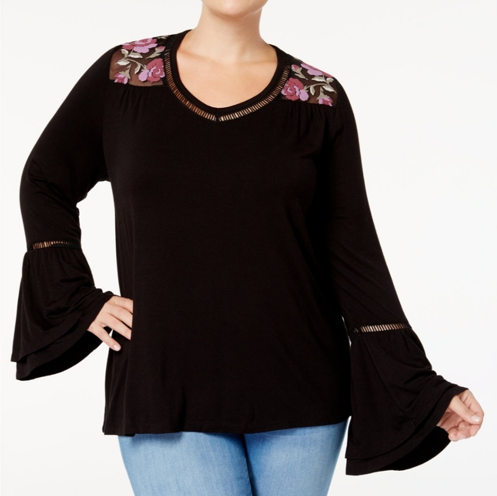 Black bell sleeve top