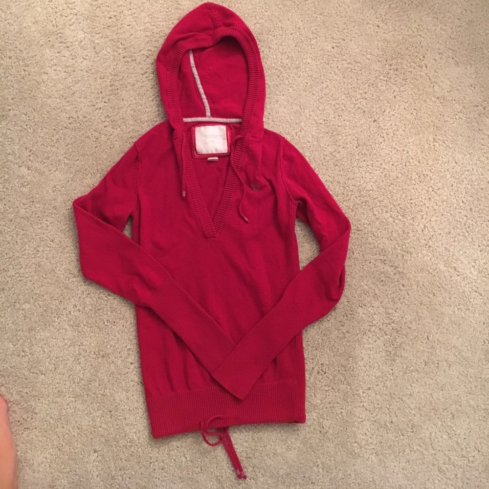 Red Sweater V-Neck Hoodie