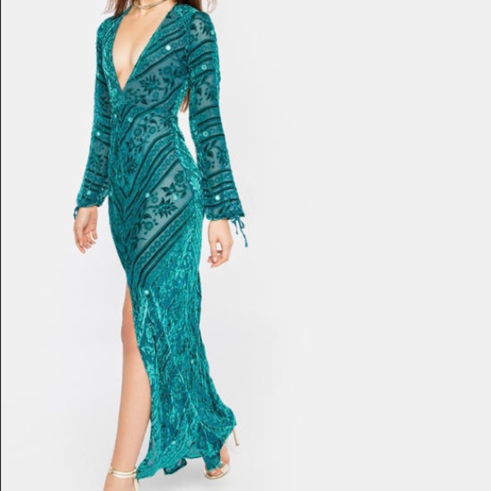 For Love and Lemons J'adore Maxi Dress Emerald
