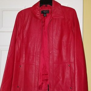 Red leather blazer.