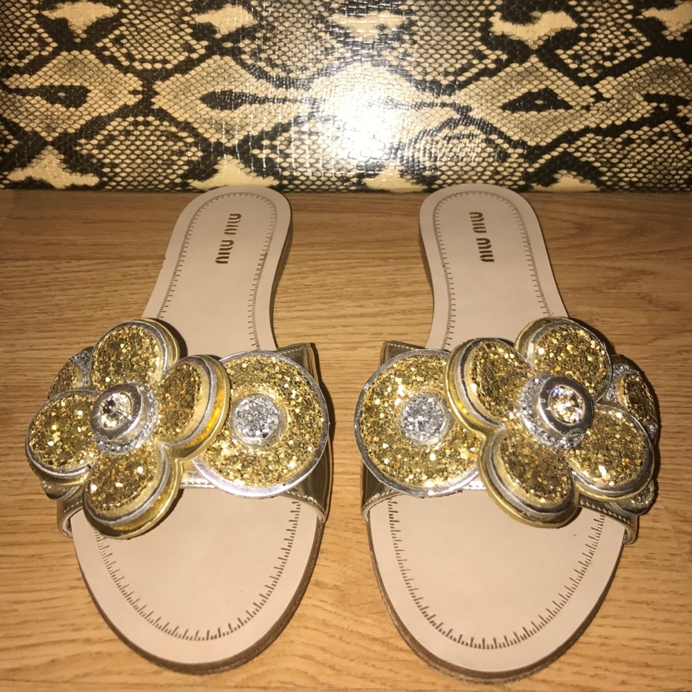 Miu Miu Glitter Flower Slide Sandal 36.5