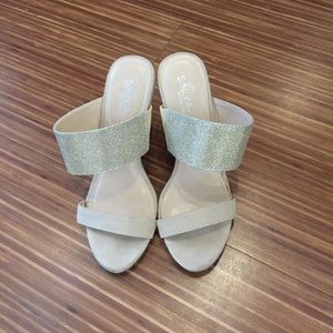 Gold and Tan Sbicca Wedge Sandals - Size 8