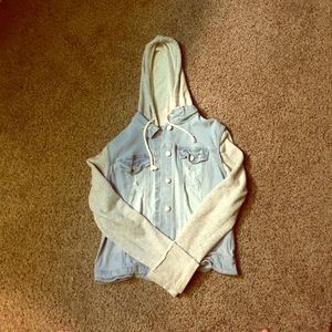 Jean jacket with soft fabric hoodie and sleeves!