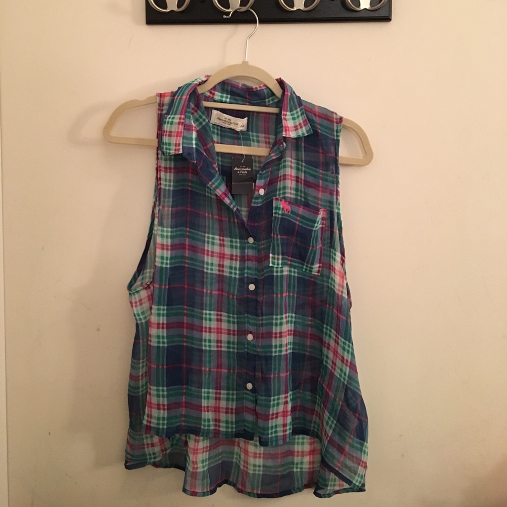 Sheer fall A&F plaid button down tank