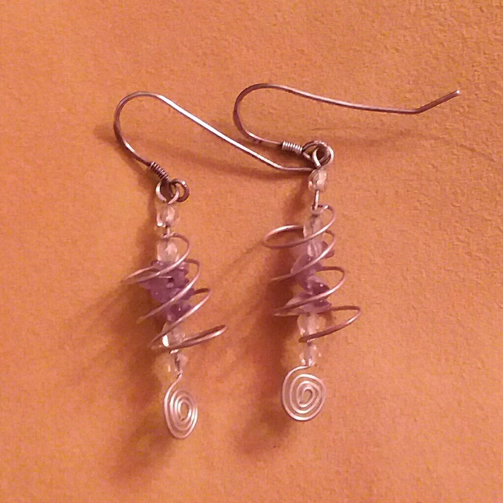 Wire wrapped amethyst stone earrings