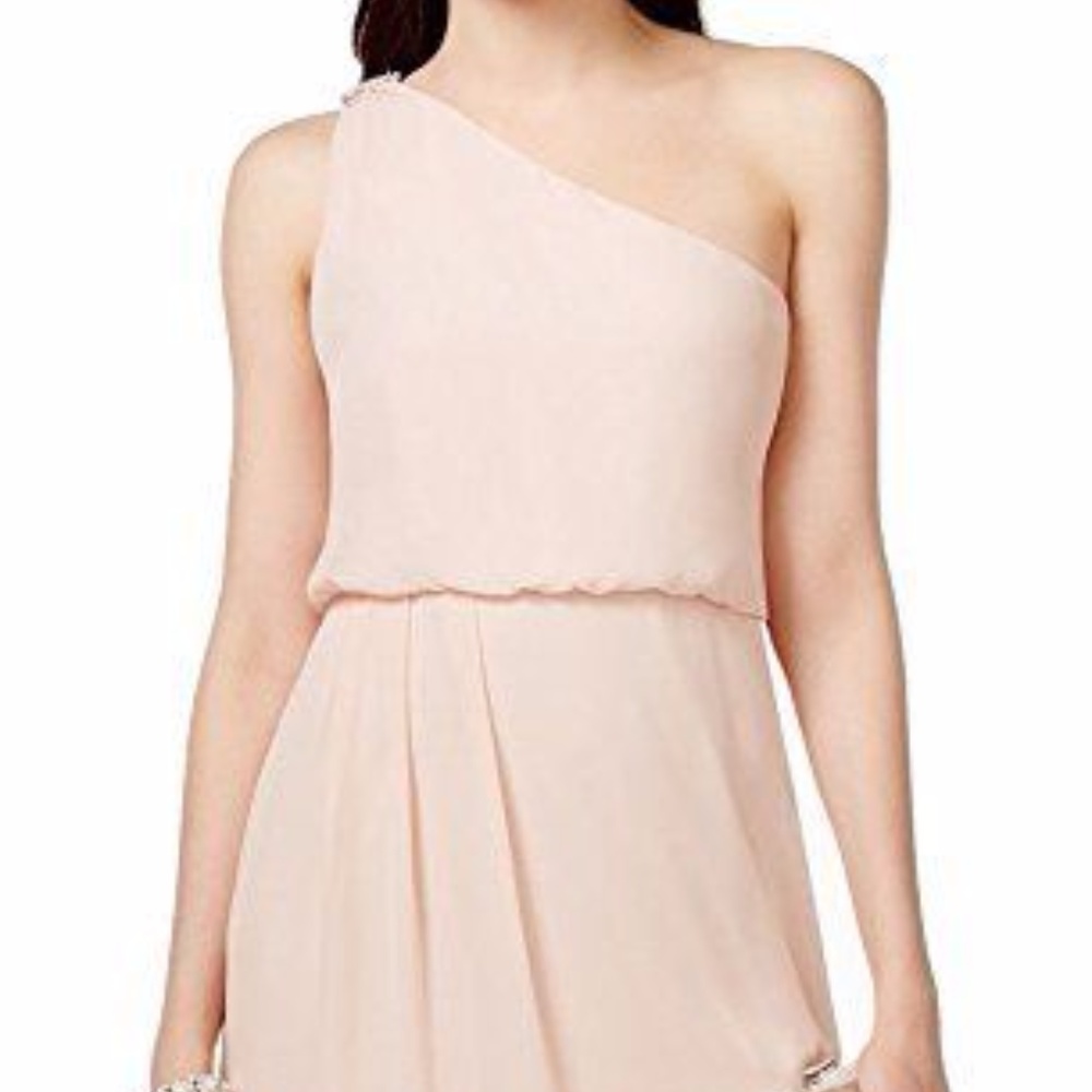 Adrianna Papell Beige Embroidered Blouson Dress