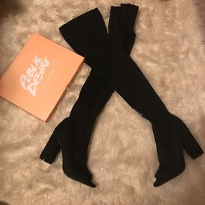 Public desire peep toe thigh high boots