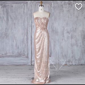 Tan Gold Sequin Strapless Occasion Dress✨