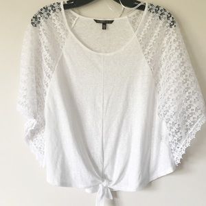 VICTORIA'S SECRET white crop tie front top Small