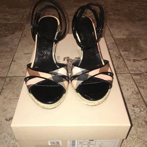Used! Burberry Signature Espadrille Wedge Black  6