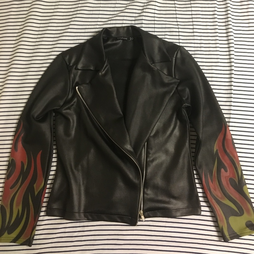 Flame/Fire printed moto jacket never worn