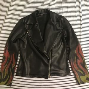 Flame/Fire printed moto jacket never worn