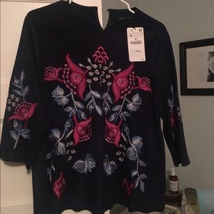 Zara suede embroidered blouse, size M