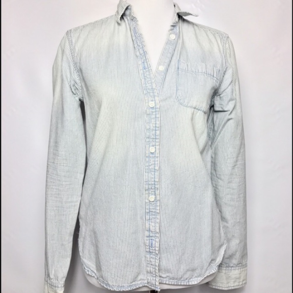 Faded denim striped button down