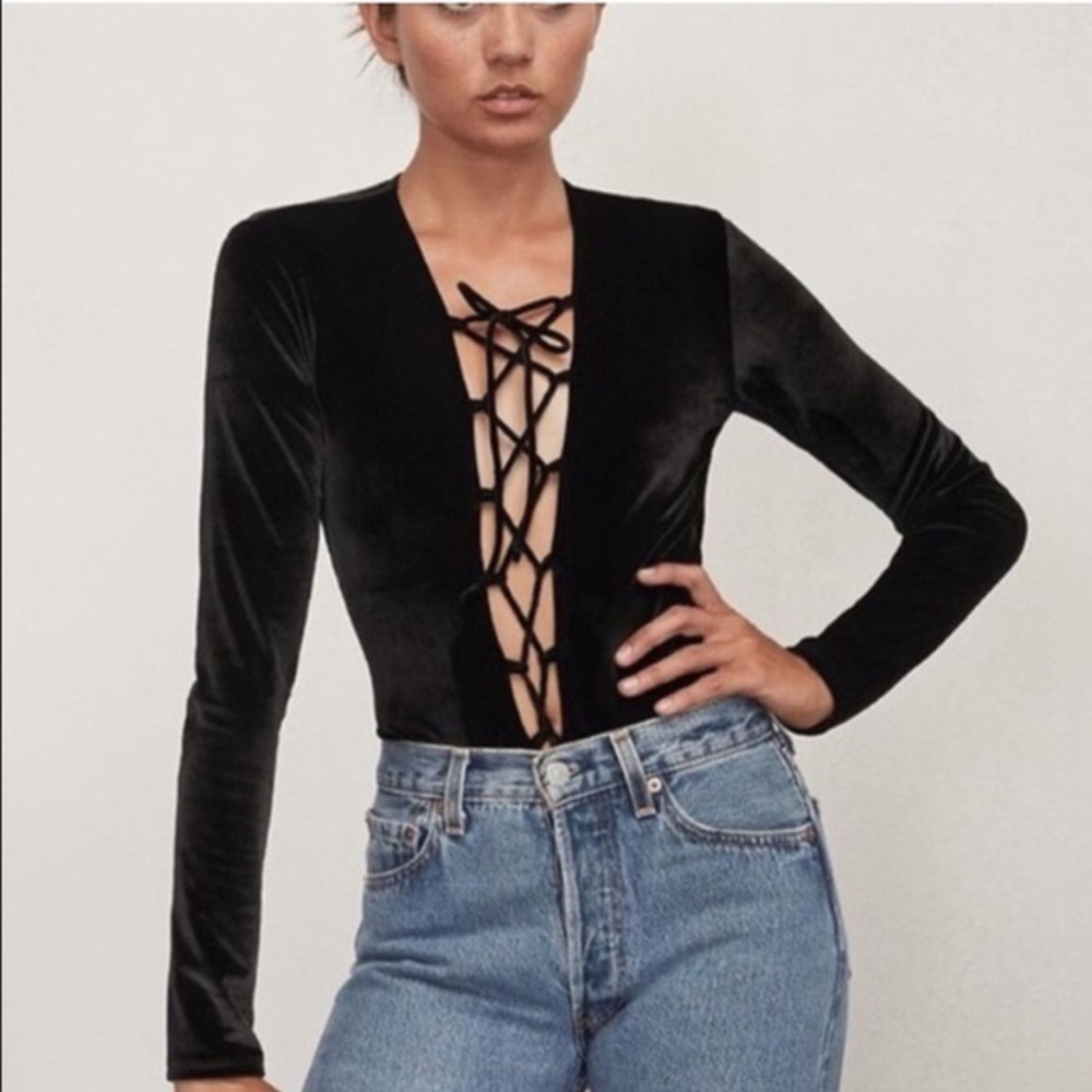 Reformation Avalon Bodysuit Black Velvet XS