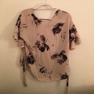 Floral work blouse with side bows