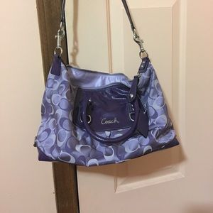 Purple Coach Shoulder Bag in Signature Print