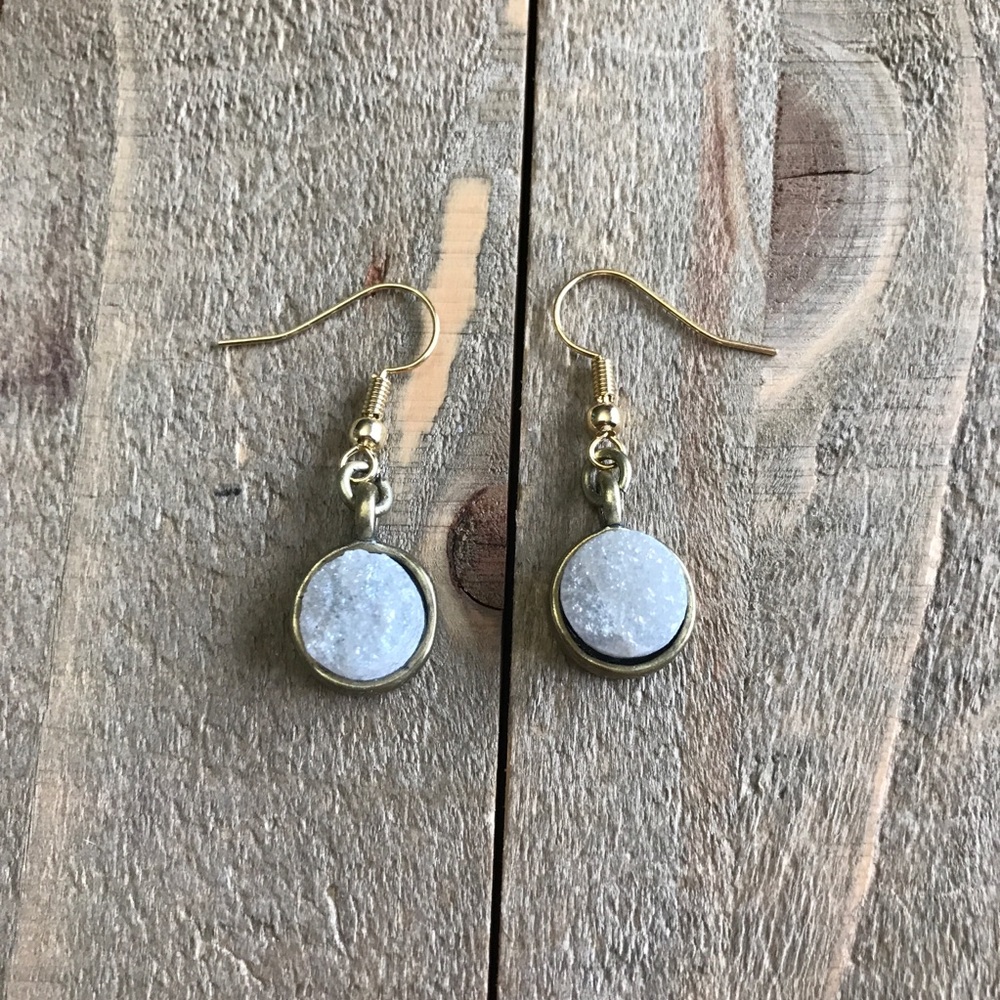 3 for $25 Handmade White and Gold Druzzy Earrings - Picture 1 of 1