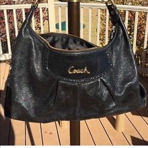 COACH ASHLEY BLACK LEATHER HOBO CONVERTIBLE PURSE