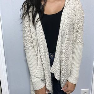 Soft beige cardigan with hood