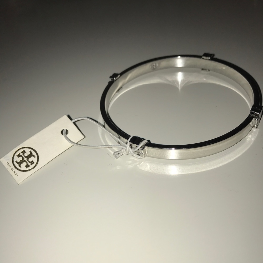 NWT Tory Burch silver logo bangle