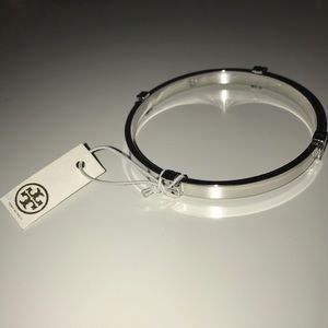 NWT Tory Burch silver logo bangle