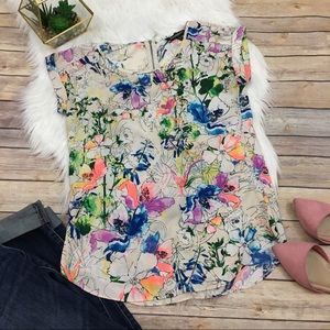 {Express} Watercolor Floral Cutout blouse