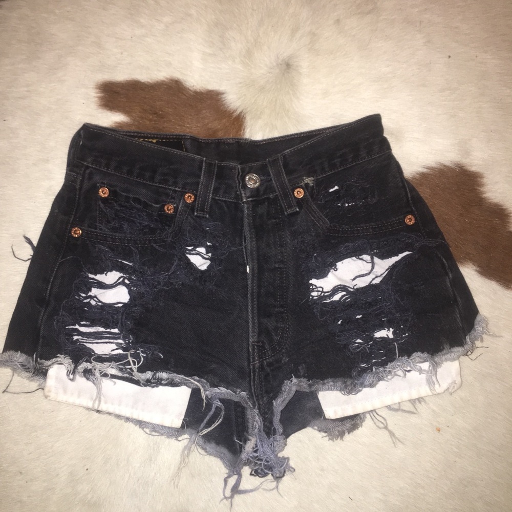 Black Distressed Levi Jean Shorts