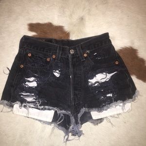 Black Distressed Levi Jean Shorts