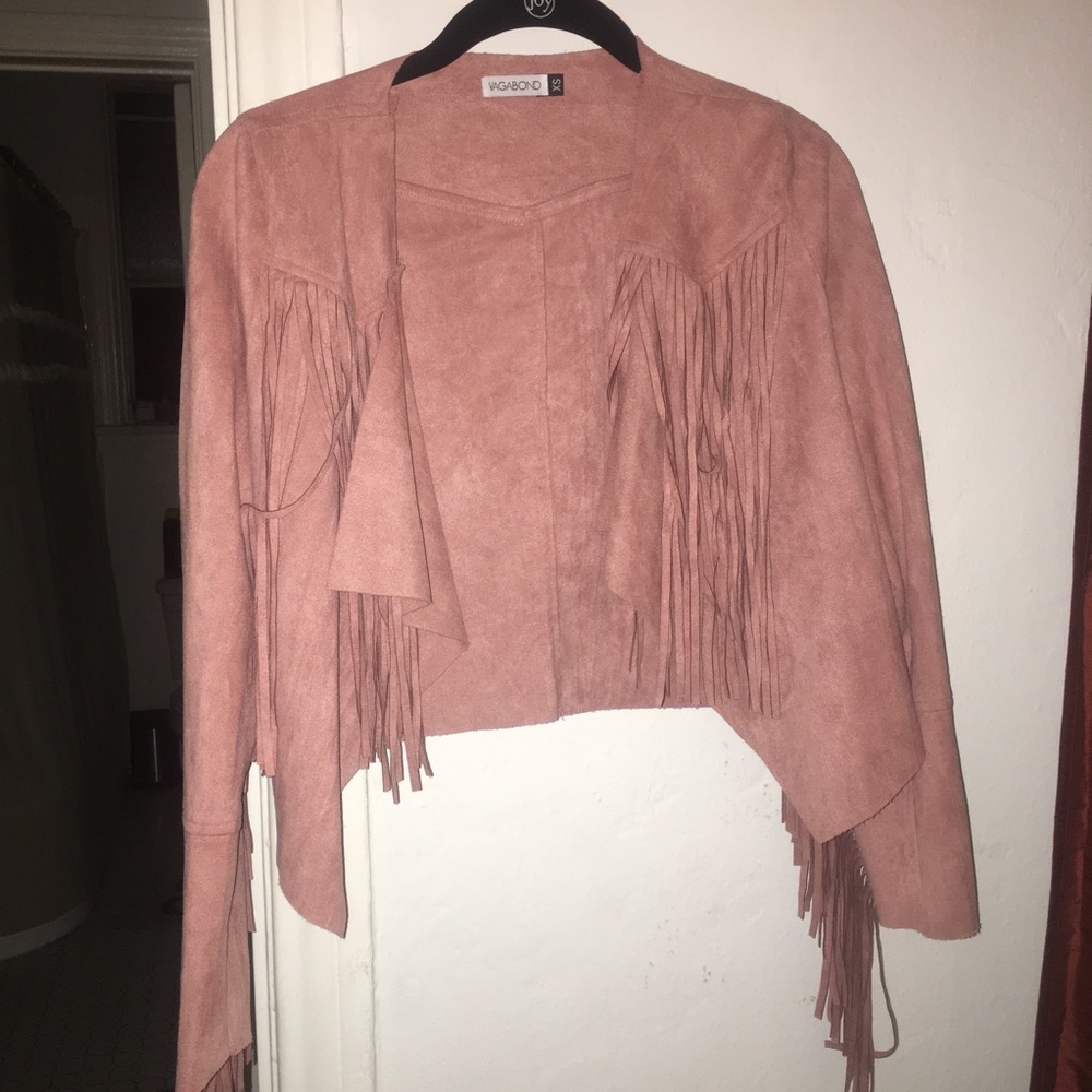 Blush Fringe Faux Suede Jacket