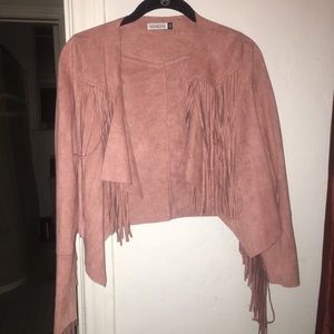 Blush Fringe Faux Suede Jacket