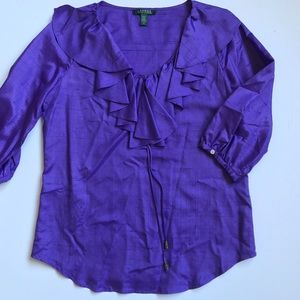 LAUREN Ralph Lauren 100% Silk Ruffle Career Top M