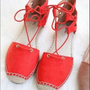 Red Espadrille Sandals // Lace up Zip up