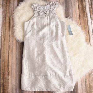 London Times ruffle sleeveless silver gray dress